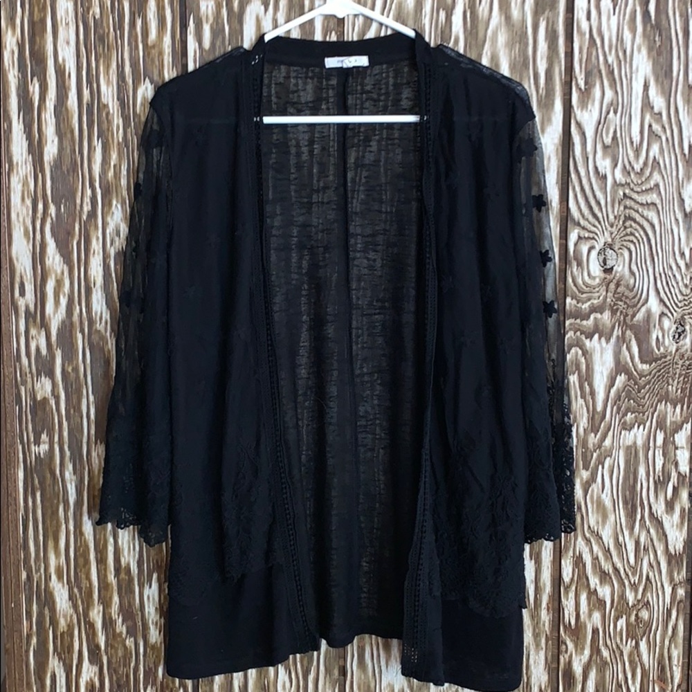 👚 black lace cardigan with floral detail
